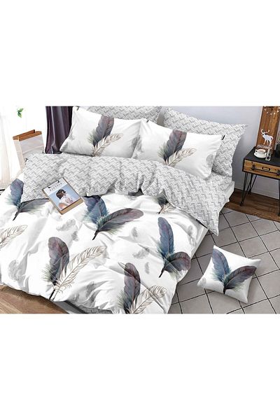 OEM Double Bed Linen, Talo, Finet, 6 pieces, 2 persons, Multicolored Feather Print, 230x245cm