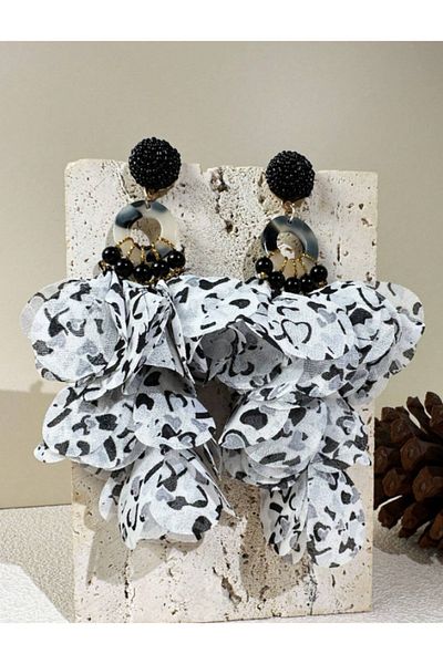 Eva Grace Ally earrings, black and white, long, petal-shaped - Floral Paradise Collection