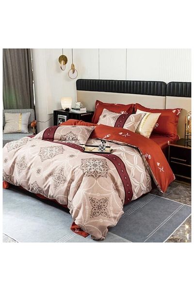 OEM Double Bed Linen, Reversible, 4 Pieces, 2 People, 180x200cm, Satin Cotton, Abstract Print, Multicolo