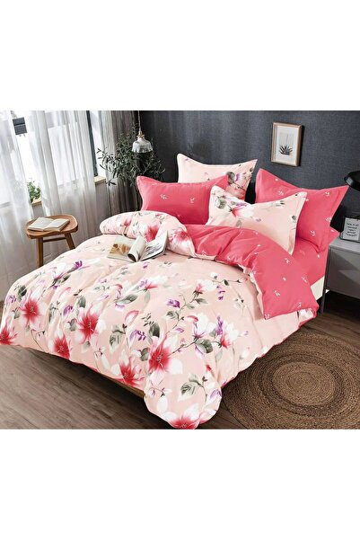 Pucioasa Double Bed Sheet Set, Pucioasa, Finet, 6 Pieces, Multicolor Print, 245x250cm, Pink
