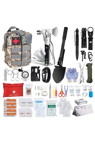 GlowforHome Kit supravietuire complet GlowforHome, multifunctional, prim ajutor, drumetii, camping, bej