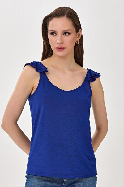 İKİLER Omuzları Fırfırlı Askılı Bluz 025-1038