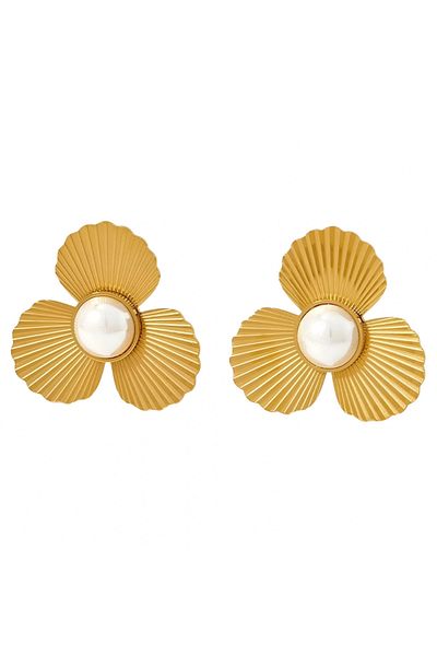 Eva Grace Alma earrings, gold, flower-shaped, with pearls, made of stainless steel - Floral Paradise Collection