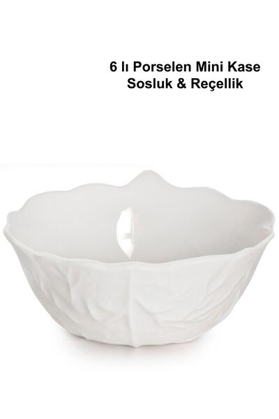 ALBETTO 6'lı Porselen Mini Kase Seti Yaprak Model Çerezlik, Reçellik, Sosluk