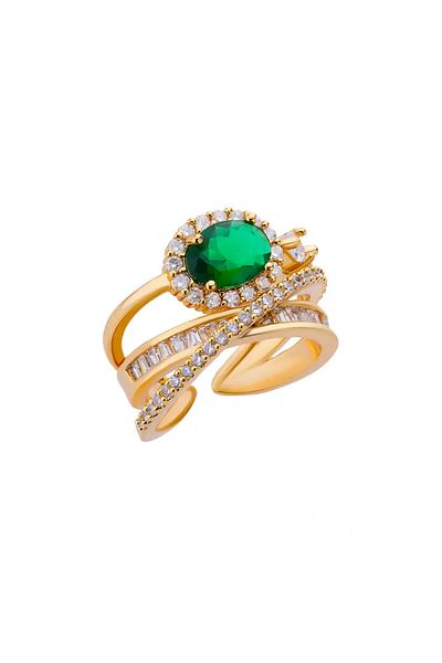 Eva Grace Jaylyn ring, gold, made of stainless steel, decorated with green zirconia stone, adjustable