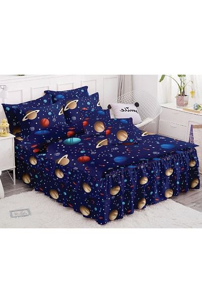 Pucioasa Double Bed Linen, Flounced Sheet, Pucioasa, Finet, 6 Pieces, Universe Print, 200x230cm
