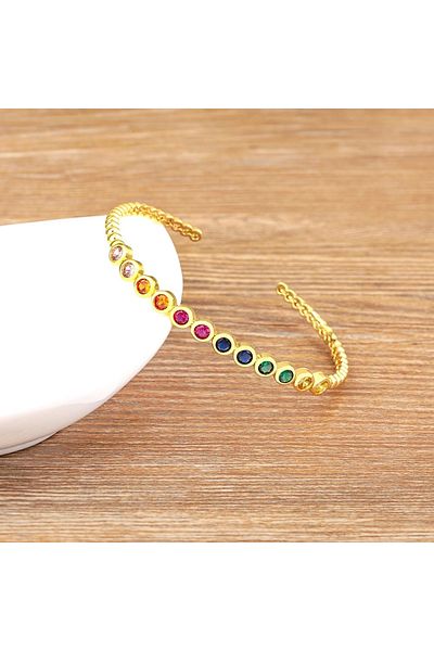 Eva Grace Claribell bracelet, gold with multicolored stones, cuff type, adjustable - Boheme Collection