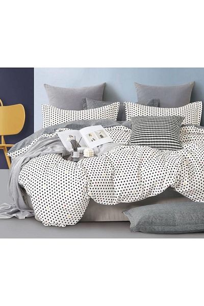 OEM Double Bed Linen, Finet, 6 Pieces, Two-Person, Polka Dot Print, 250x230cm, Black-White