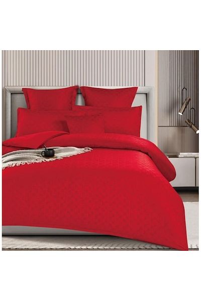 OEM Double Bedding Set, Checkered Pattern, Finet, 6 Pieces, 2 Persons, Uni, 180x200cm, Red