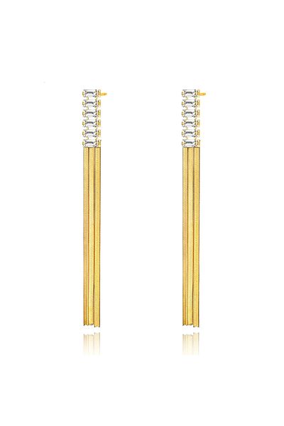 Eva Grace Lyanna long gold earrings with zirconia, made of 18K gold-plated stainless steel - Parisian Collection