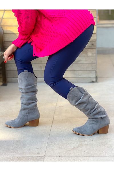 BERFONA Terry Gray Cowboy Suet 6 cm Heel Dallas Boots