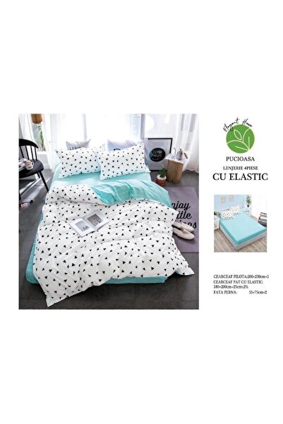 Pucioasa Double Bed Linen 2 Faces, Pucioasa, 4 Pieces, 2 Persons, 180x200cm, Satin Cotton, White Blue