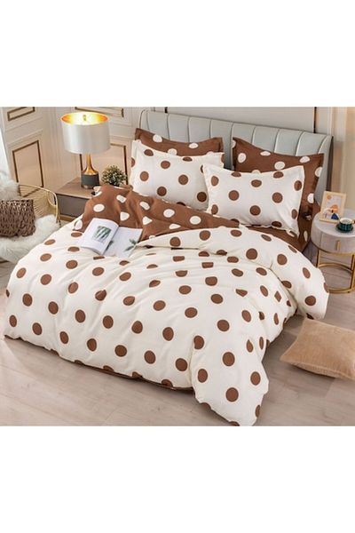 JOJO HOME Bed linen, Jojo Home, 4 pieces, 1 person, Polka dot print, 155x230cm, White-Brown