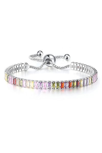 Eva Grace Reese tennis bracelet, silver, with rectangular multi-colored zirconia stones, adjustable