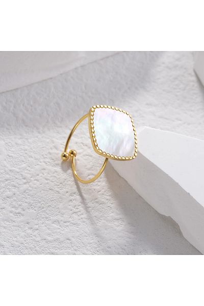 Eva Grace Jill ring, gold with white, stainless steel, adjustable, iridescent pattern