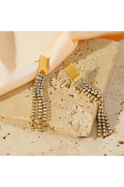 Eva Grace Debra earrings, gold, long, with zirconia, made of stainless steel