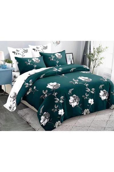 OEM Double Bedding Set, Finet, 6 Pieces, Floral Print, 230x250cm, White-Green