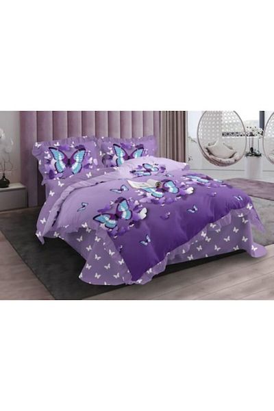 OEM Double Bedding Set, Spring, Finet, 4 Pieces, 2 Persons, Multicolored Butterfly Print, 230x250cm
