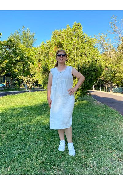sielta 100% Cotton White Women's Midi Length Muslin Dress