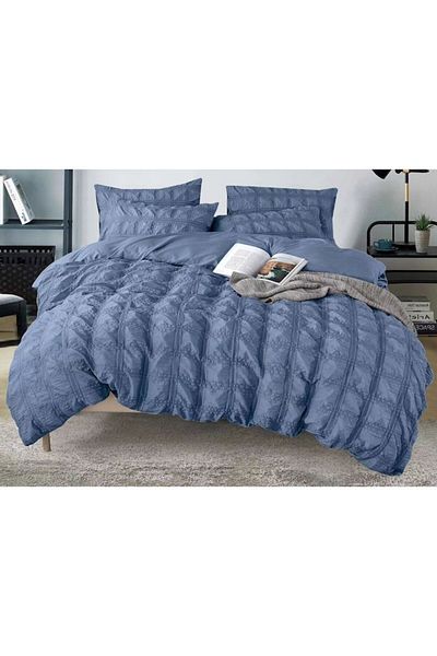 OEM Lenjerie de pat dublă, Sonia-Home, Finet, model Creponat, 6 piese, 220x240cm, Albastru