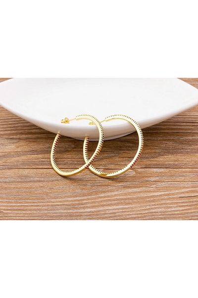 Eva Grace Kathrina earrings, gold, round, with multicolored stones - Boheme Collection