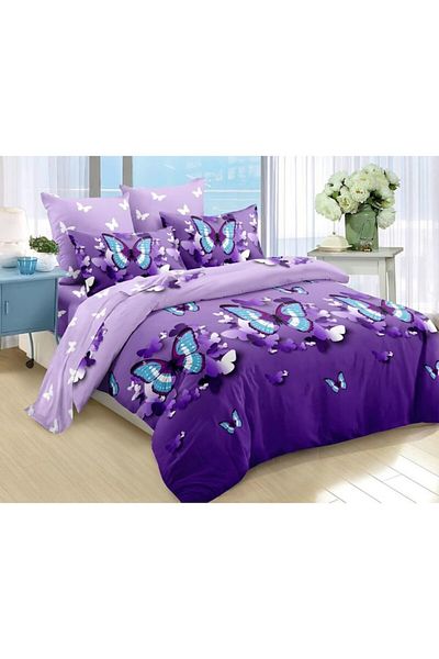 Pucioasa Double Bed Linen, Two-Sided, Pucioasa, Butterfly Print, 6 Pieces, 180x200cm, Finet Satin, Multicolor