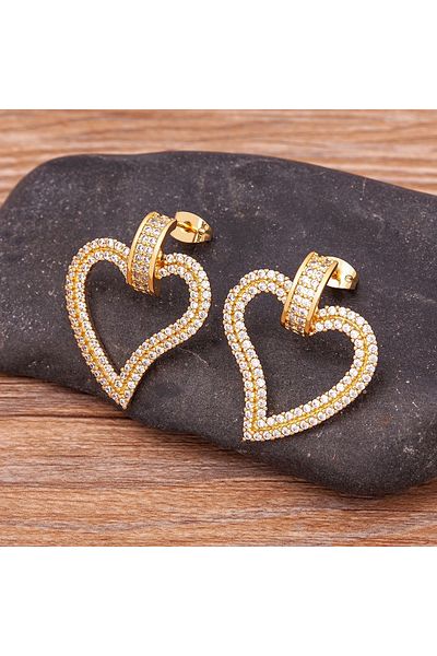 Eva Grace Blanche earrings, gold, with zirconia, heart-shaped - Boheme Collection