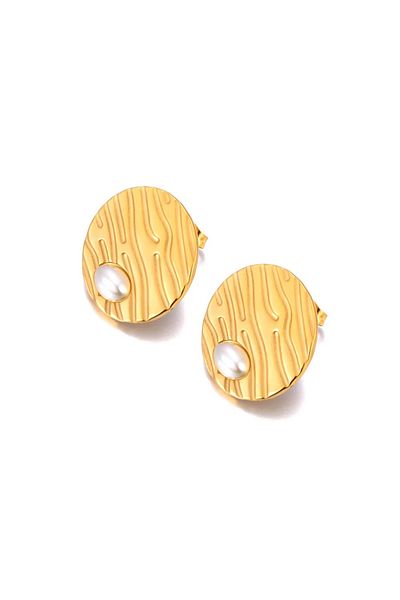 Eva Grace Zaire earrings, round, gold, with pearls, made of 18K gold-plated stainless steel - Parisian Collection