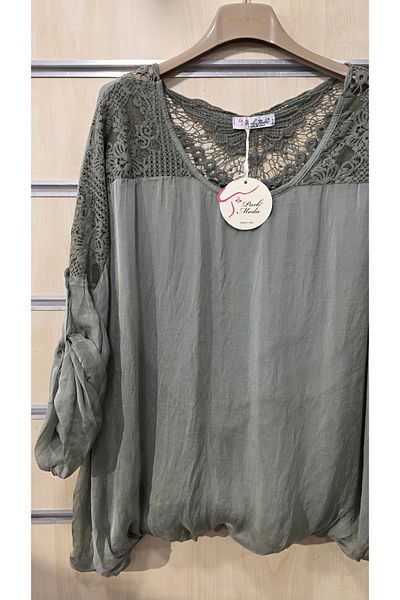 Park Moda Ιταλική μεταξωτή μπλούζα με δαντέλα πεταλούδα