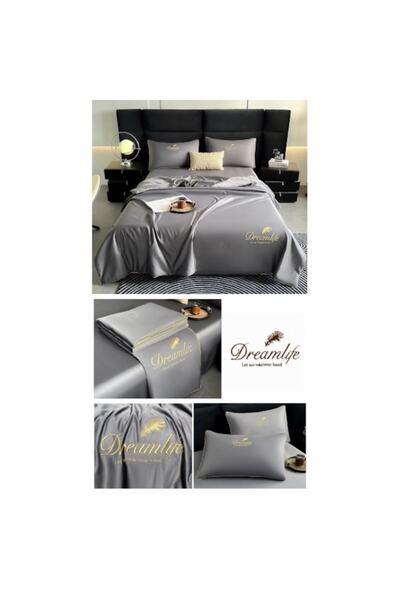 OEM Double Bed Linen Set with Summer Quilt, Uni, 4 Pieces, 2 People, 240x245cm, Silk, Dark Gray
