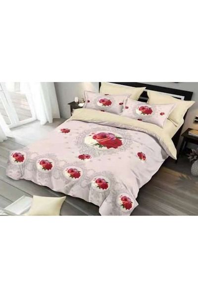 OEM Double Bed Linen, Velvet, 6 Pieces, Floral Pink Print, 230x250cm