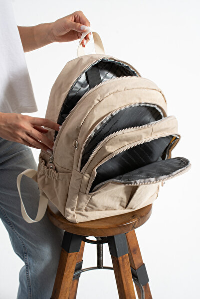 KASVA DERİ School Bag New Season Unisex Backpack Multi-Eye Water Resistant Crinkle Fabric Bag