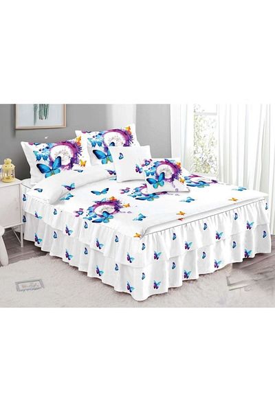 OEM Double Bedding Set with Ruffles, Spring Happy Butterflies, 6 Pieces, 2 Persons, Finet, 200x230cm