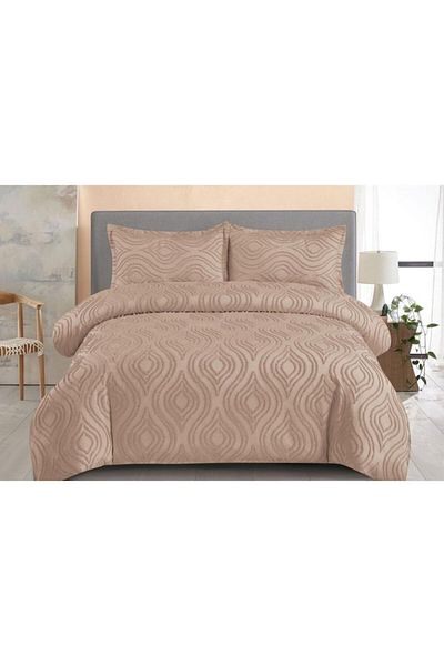OEM Lenjerie de pat Grofat M1, Uni, 4 piese, 2 persoane, 230x250cm, Cafea cu lapte