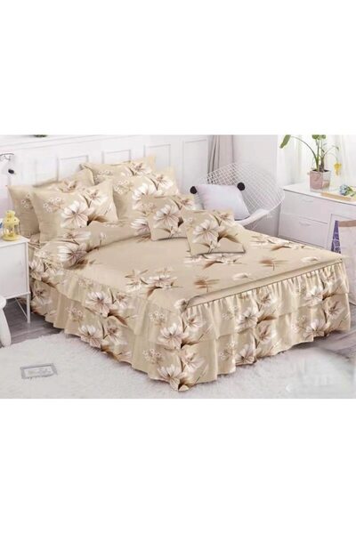 OEM Double Bed Linen, Ruffled, Spring, Beige Floral, 6 Pieces, 2 Persons, Finet, 200x230cm