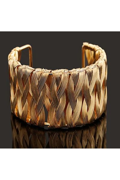 Eva Grace Maya bracelet, gold, wide, adjustable, with braided pattern