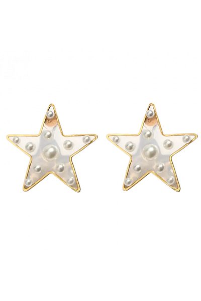 Eva Grace Narcissa earrings, gold, star-shaped, decorated with pearls