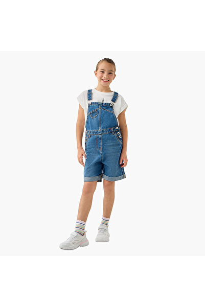 Juniors Solid Denim Dungaree with Pockets