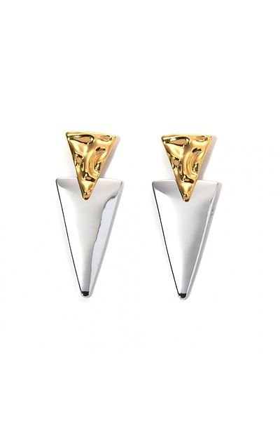 Eva Grace Enid earrings, gold and silver mix, stainless steel, with triangular pattern