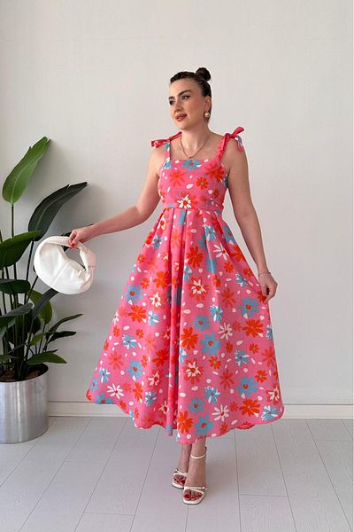 MaziButik Flower Strap Dress Pink