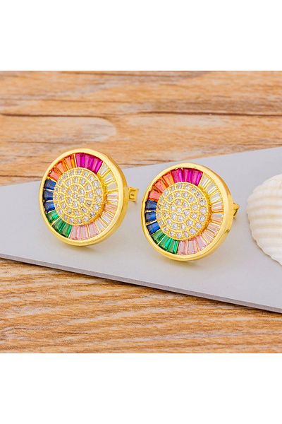 Eva Grace Saige earrings, gold, round, with multicolored stones - Boheme Collection