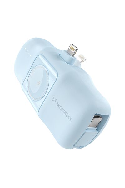 WOZINSKY Mini baterie externă 5000mAh 15W cu încărcător Lightning pentru iPhone și Apple Watch - Albastră
