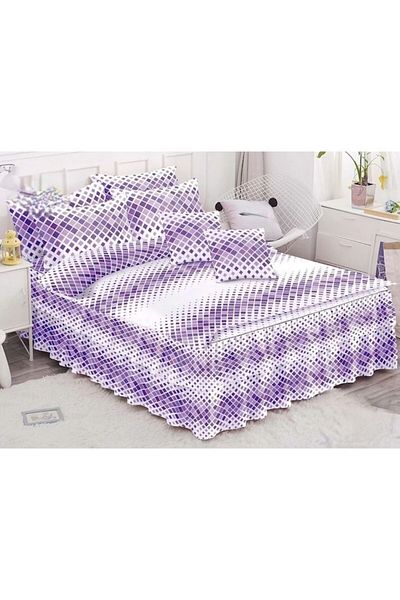 OEM Double Bedding Set, Ruffled Sheet, Spring, Rhombus Print, 6 Pieces, 2 Persons, Finet, 200x210cm