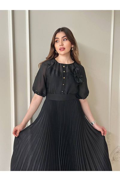 My twins Ewas Design Midi Length Belted Skirt Pleated Women's Tulle Dress