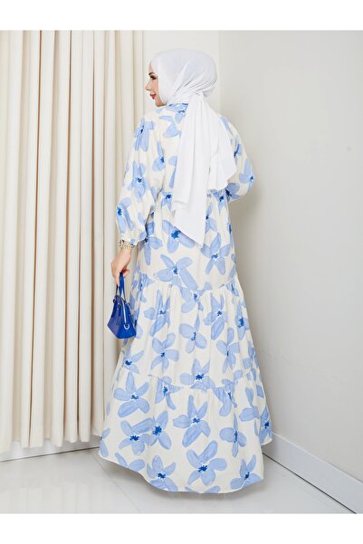 Moda Echer Large Flower Pattern Viscose Dress