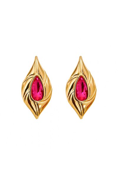 Eva Grace Nelda earrings, gold, with pink stones, made of stainless steel - Glamour Collection