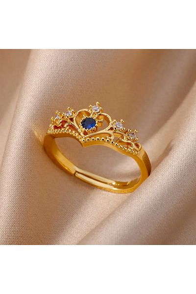 Eva Grace Crown ring, gold, crown-shaped, stainless steel, adjustable