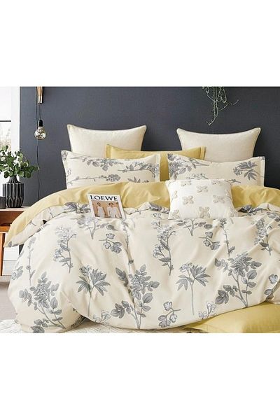 OEM Double Bed Linen, Finet, 6 Pieces, 2 Persons, Gray Floral Print, 250x230cm