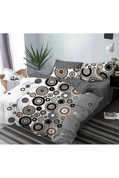 Pucioasa Double Bed Set, Pucioasa, Finet, 6-Piece, 2-Person, Circle Print, 245x250cm, White Multicolor