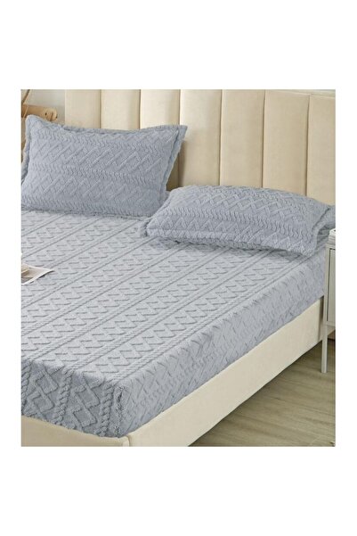 OEM Husa si 2 fete perna, Cocolino, Sherpa Throw, Tricot, 3 Piese, 180x200cm, Gri Deschis